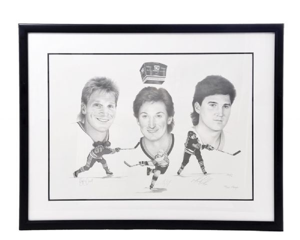 Gretzky, Lemieux and Hull Signed Limited-Edition "50 Goals in Under 50 Games" Lithograph (32 1/2" x 41 1/2")  