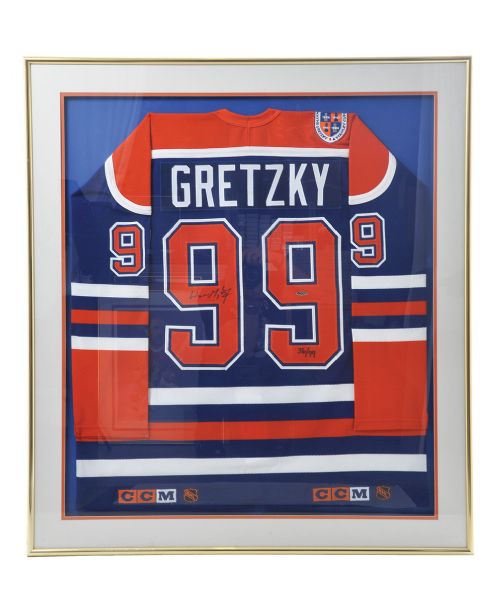 Wayne Gretzky Signed Framed Limited-Edition Edmonton Oilers Stanley Cup Jersey with UDA COA #36/99 (36" x 40 1/2") 