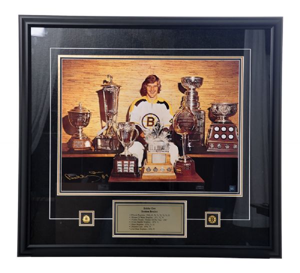 Bobby Orr "NHL Career Awards" Signed Framed Photo Display with GNR COA <br>(32" x 35") 