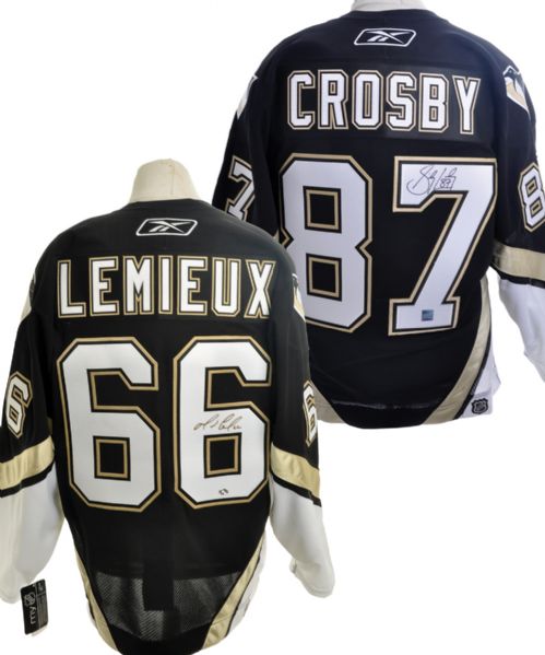 Mario Lemieux and Sidney Crosby Signed Pittsburgh Penguins Authentic Game Jersey Collection of 2  