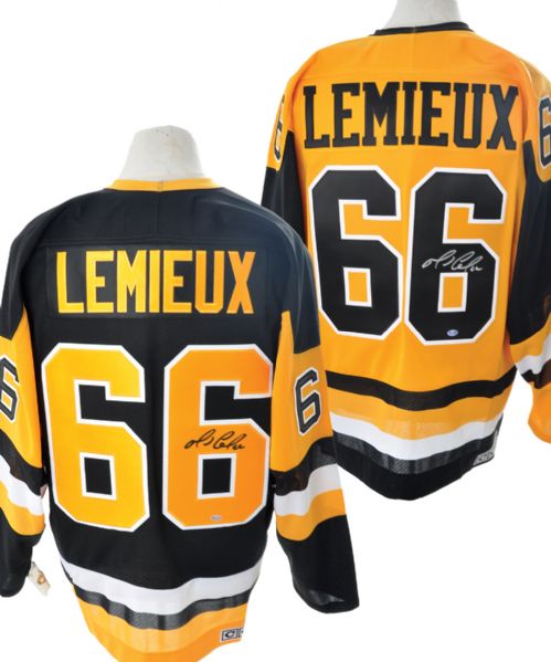 Mario Lemieux Signed Vintage Pittsburgh Penguins Jersey Collection of 2 with COAs 
