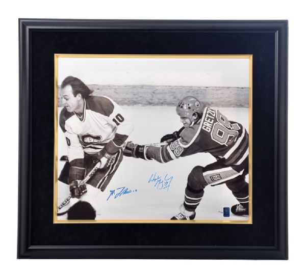 Wayne Gretzky and Guy Lafleur Dual-Signed Limited-Edition Framed Print on Canvas with WGA COA #57/99 (29" x 32") 