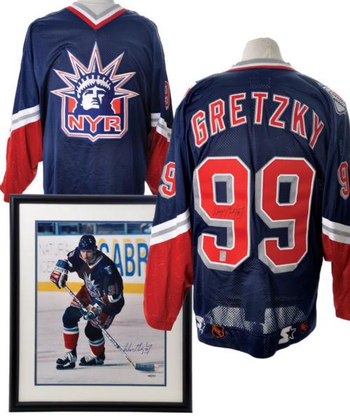 Wayne Gretzky New York Rangers Signed Pro WGA Liberty Jersey and Signed UDA Framed Photo with COAs (22" x 26") 
