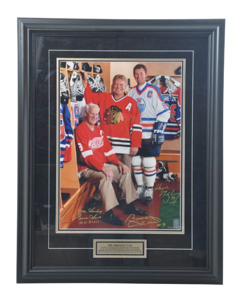 Gordie Howe, Bobby Hull and Wayne Gretzky "The 1000 Goal Club" <br>Signed Limited-Edition Framed Photo with WGA COA #2/199 (26 1/2" x 34") 