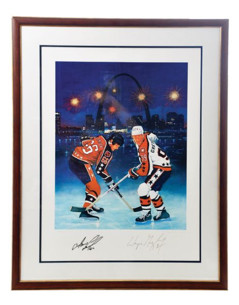 Wayne Gretzky and Mario Lemieux Dual-Signed Limited-Edition Lithograph <br>(25" x 32")