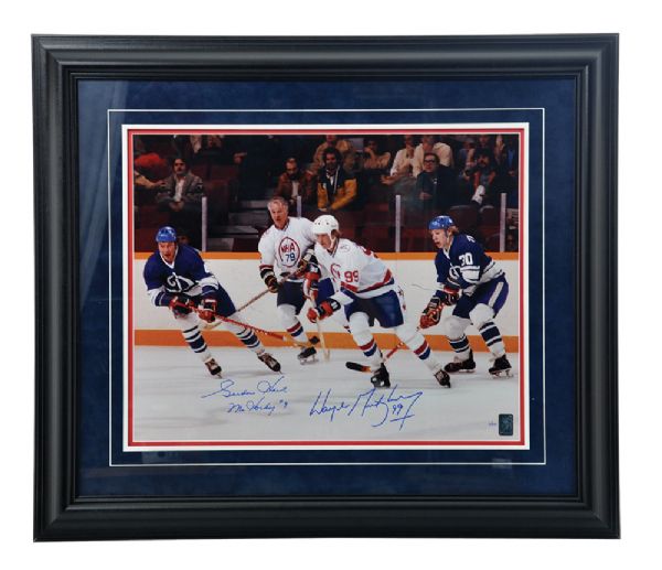 Wayne Gretzky and Gordie Howe WHA Dual-Signed Limited-Edition Framed Photo from WGA #2/99  (25 1/2" x 29 1/2") 