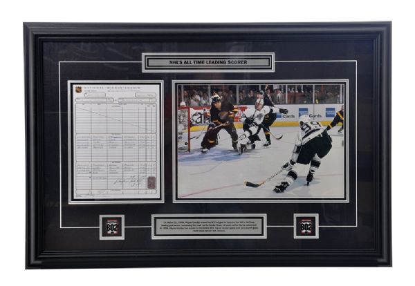 Wayne Gretzky "802 Goal" Signed Framed Scoresheet and Photo Display with WGA COA (23" x 34 1/4") 