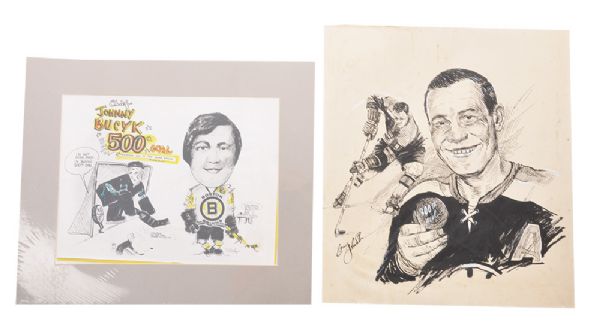 Johnny Bucyks 300th  and 500th Goals Original Artworks 