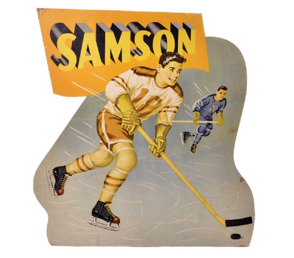 Collection of Two Early Hockey Themed Advertising Store Display Signs 