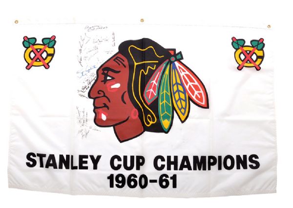 Chicago Black Hawks 1960-61 Team-Signed Stanley Cup Banner from 25th Anniversary Reunion