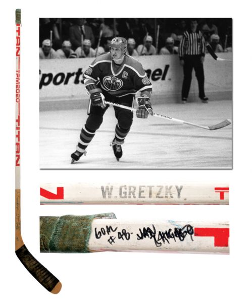 Wayne Gretzkys 1986-87 Edmonton Oilers "48th Goal of Season" Signed Titan <br>Game-Used Stick with LOA - From Shawn Chaulk Collection
