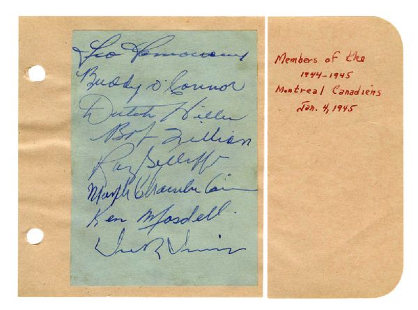 Montreal Canadiens Mid-1940s Multi-Signed Sheet by 8 with LOA - Includes Deceased HOFers Irvin and OConnor 