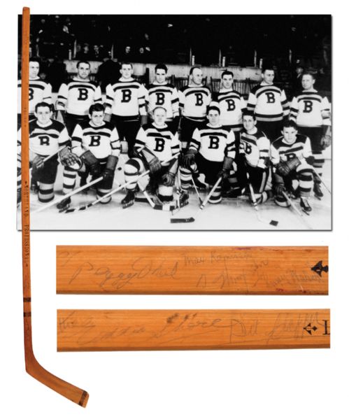 Boston Bruins 1935-36 Team-Signed Nels Stewarts Game-Issued Stick by 15 with LOA <br>- 6 Deceased HOFers!