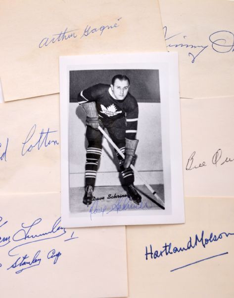 Collection of 16 Hockey Autographs with 9 Deceased HOFers