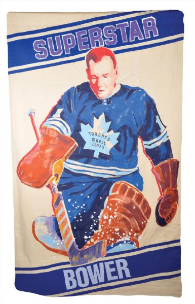 Johnny Bower Superstar Banner from Maple Leaf Gardens with Team LOA (96” X 53”)