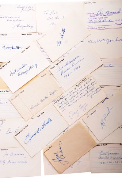 Deceased HOFers Signed Index Card Collection of 34 with Dye, Lalonde, Denneny, Maxwell and Others