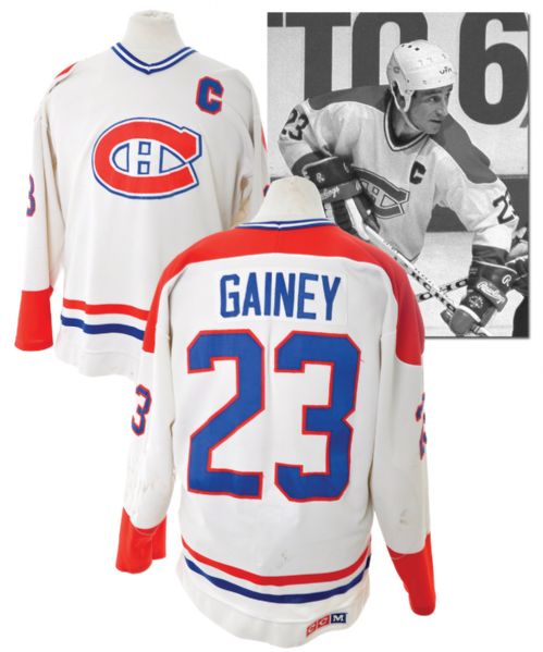Bob Gaineys Mid-1980s Montreal Canadiens Game-Worn Captains Jersey <br>- 30+ Team Repairs!