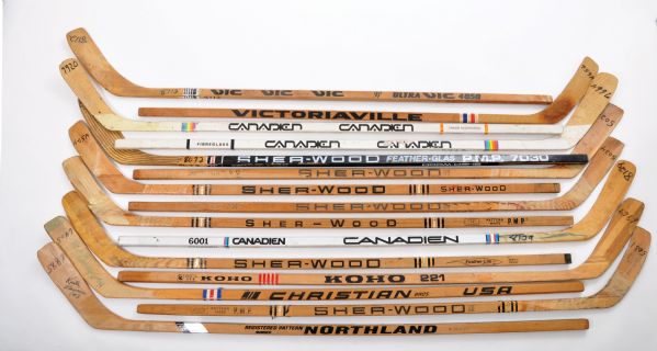 Game-Used Pattern Stick Collection of 15 with Clarke (2), Boldirev and Others 
