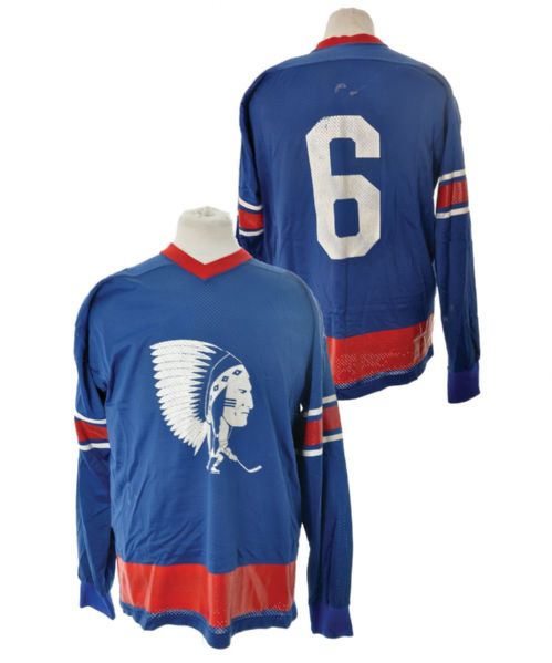 AHL Springfield Indians 1974-75 Game-Worn #6 Jersey with LOA - Team Repairs! <br>- Short-Lived Style!