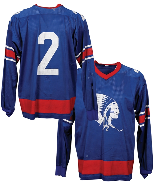 AHL Springfield Indians 1974-75 Game-Worn #2 Jersey with LOA - Team Repairs! - Short-Lived Style!