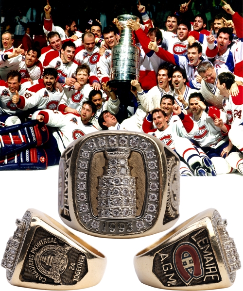 Jacques Lemaires 1992-93 Montreal Canadiens Stanley Cup Championship 14K Gold and Diamond Ring from His Personal Collection with LOA
