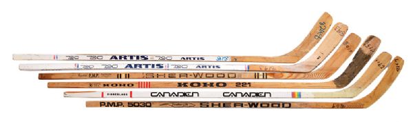 Montreal Canadiens Game-Used Pattern Stick Collection of 6 with HOFers Lapointe and Savard 