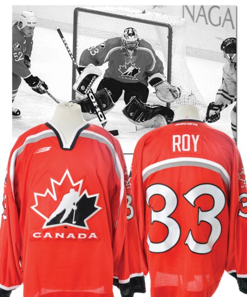 Patrick Roys 1998 Nagano Winter Olympics Team Canada Game-Worn Jersey with Canadian Hockey Association LOA