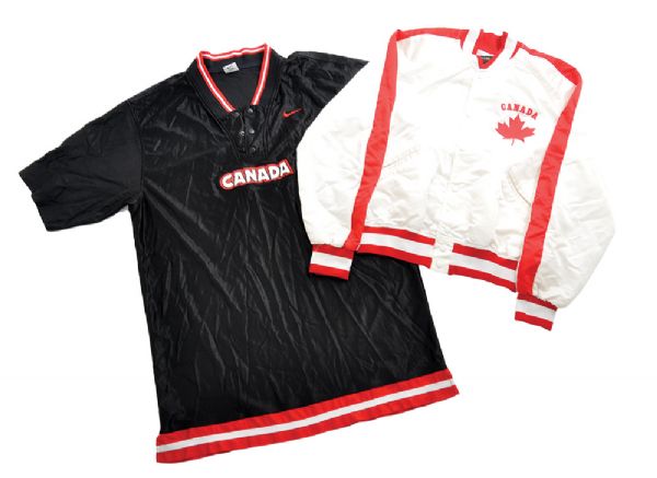 Early-2000s Team Canada Basketball Shooting Shirt Plus 1984 Team Canada Olympics Jacket 