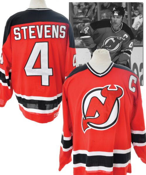 Scott Stevens 1996-97 New Jersey Devils Game-Worn Captains Jersey with<BR> Team LOA - Team Repairs!