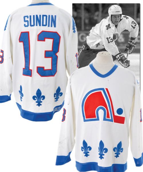 Mats Sundins 1993-94 Quebec Nordiques Game-Worn Jersey with LOA <BR>- Nice Game Wear!