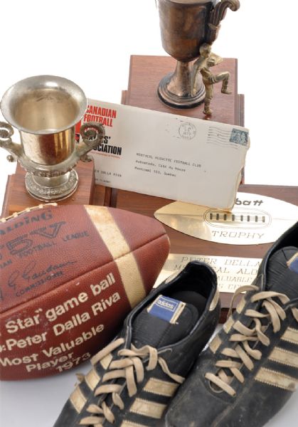 Peter Dalla Rivas 1973 CFL All-Star Game Memorabilia Collection, Including MVP Trophy, Game Ball and Football Cleats 