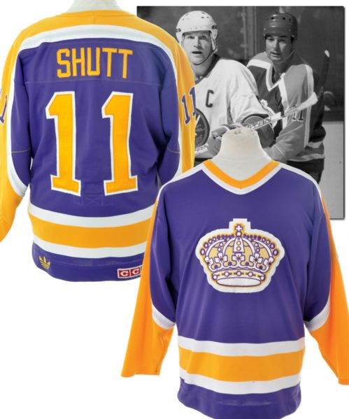 Steve Shutts 1984-85 Los Angeles Kings Game-Worn Jersey - Team Repairs!