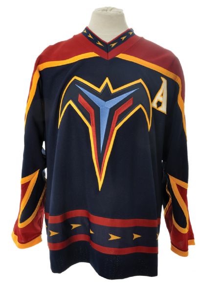 Slava Kozlovs 2003-04 Atlanta Thrashers Pre-Season Game-Worn Alternate Captains Jersey with Team LOA 