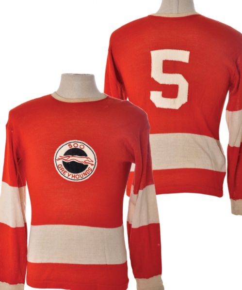 Sault Ste. Marie / Soo Greyhounds Circa 1950s Game-Worn Wool Jersey - Team Repairs!