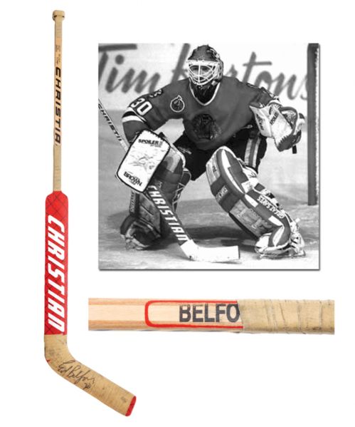 Ed Belfours Early-1990s Chicago Black Hawks Signed Game-Used Christian Stick with LOA