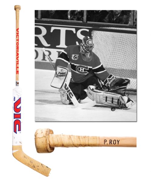 Patrick Roys Early-1990s Montreal Canadiens Signed Victoriaville Game-Used Stick <br>with LOA