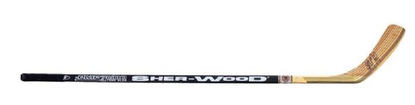 Paul Coffeys Late-1990s Carolina Hurricanes Signed Sher-Wood Game-Used Stick 