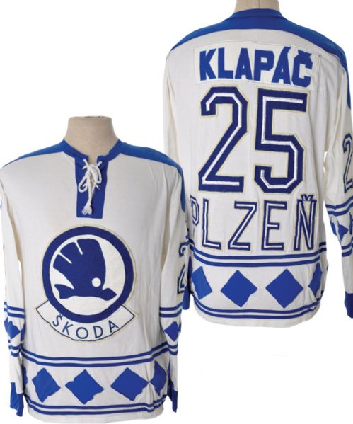 Miroslav Klapacs Circa Mid-1970s HC Skoda Plzen Czech Elite League Game-Worn Jersey with LOA