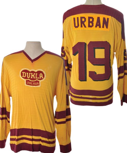 Rostislav Urbans Mid-1980s Dukla Jihlava Czech Elite League Game-Worn Jersey with LOA