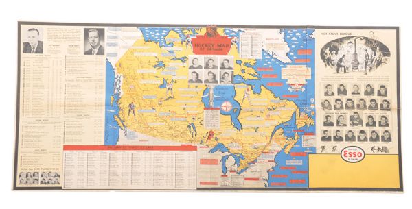 Rare 1950-51 Esso "Hockey Map of Canada" Poster (17" x 39") 