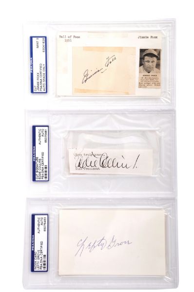 Deceased HOFers Jimmie Fox, Eddie Collins and Lefty Grove Autographs - PSA/DNA