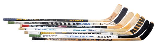 Game-Used Stick Collection of 7 with Kamensky, Klima, Sanderson, Juneau, Foligno and Others