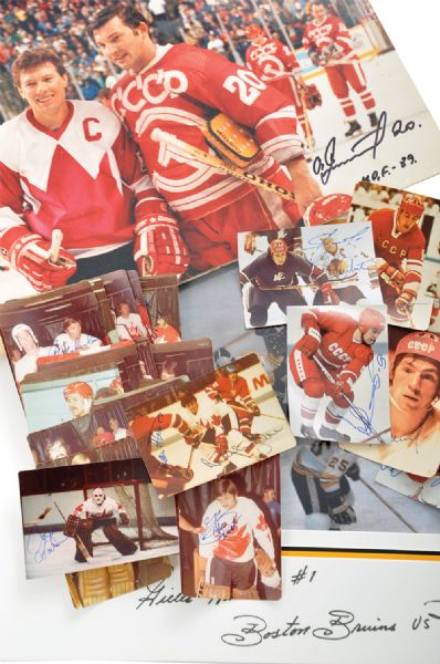 International Hockey Autograph Collection of 31 with Kharlamov, Mikailov, Stastny, <BR>Orr and Others 
