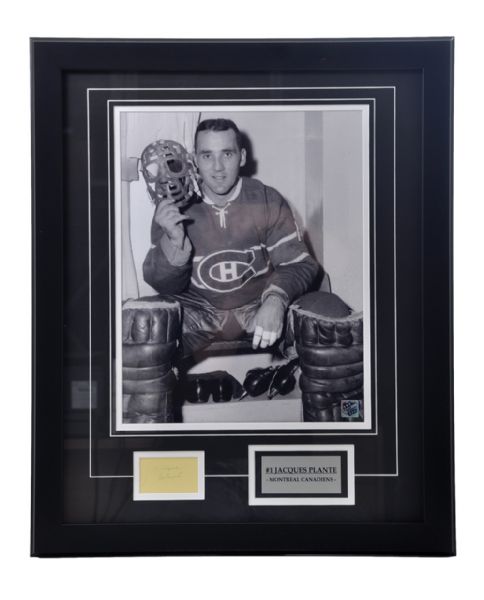 Deceased HOFer Jacques Plante Signed Montreal Canadiens Framed Montage <br>(18 ¼” x 22 ¼”) 