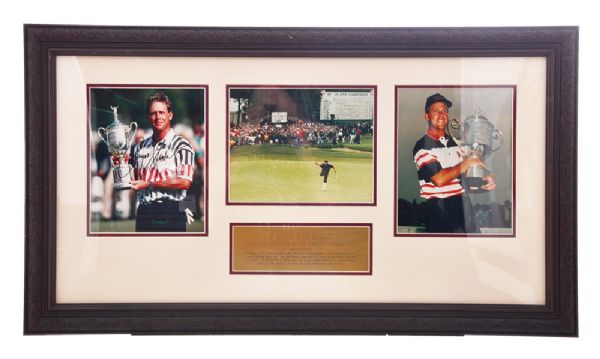 Payne Stewart Signed Limited-Edition 1991 US Open Framed Montage with COA<BR> (20” x 35 ½”)