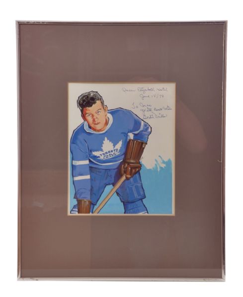 Framed and Autographed Gordie Drillon Maple Leafs Original Painting by Carleton “Mac” McDiarmid