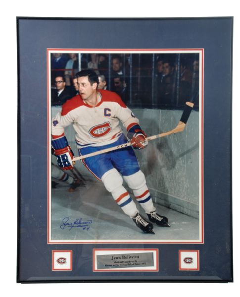 Montreal Canadiens Signed Frame / Display Collection of 4 with Beliveau, Geoffrion and Dryden