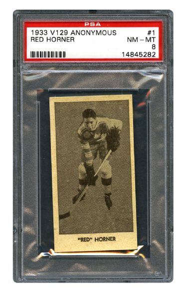 1933-34 Anonymous V129 Hockey Card #1 Reginald "Red" Horner RC <br>- Graded PSA 8 - Highest Graded!