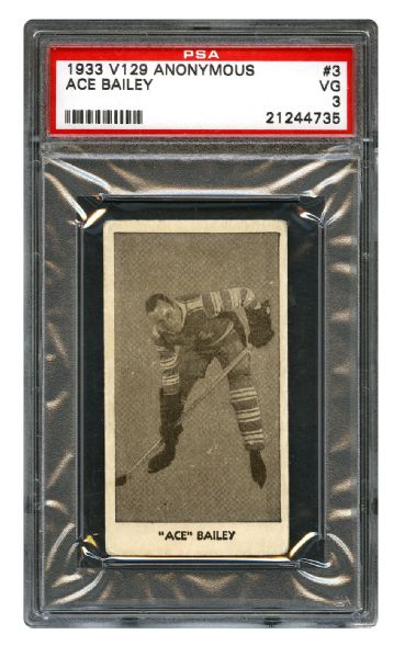 1933-34 Anonymous V129 Hockey Card #3 Irvine Wallace "Ace" Bailey RC <br>- Graded PSA 3