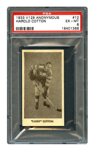 1933-34 Anonymous V129 Hockey Card #12 Harold "Lucky" Cotton RC <br>- Graded PSA 6